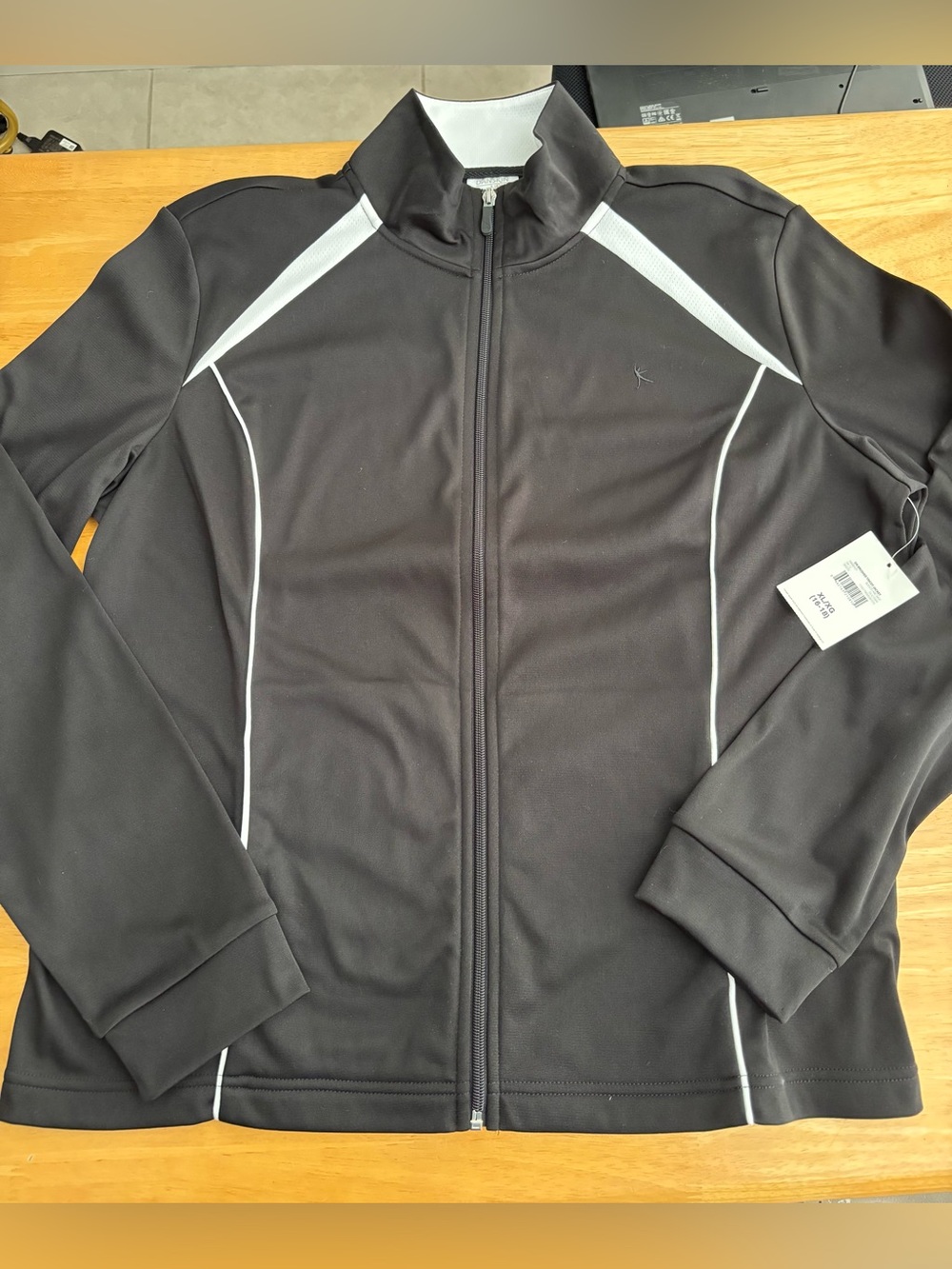 Danskin Now Black Performance Zip-Front Jacket with White Trim